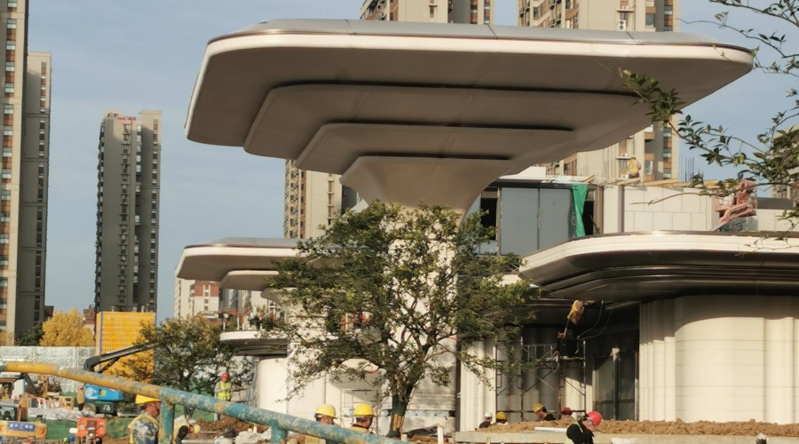 合肥華蓋售樓部UHPC柱子造型安裝落地 合肥華蓋售樓部UHPC柱子造型安裝落地